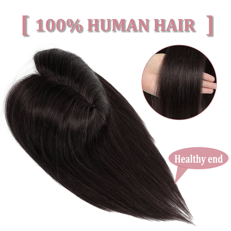7x10cm Hair Toppers Straight Natural Black Hairpiece Brazilian 100% Real Human Hair for Women Clip in Hair Extension 10''-18''