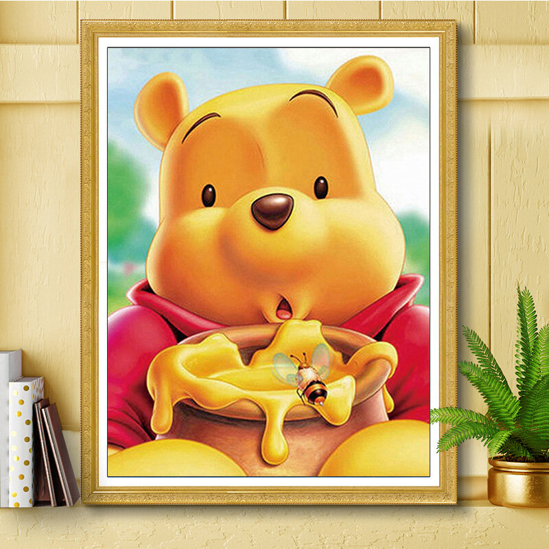 5D lukisan berlian multi-ukuran kartun Winnie the Pooh bor penuh menempel bordir ornamen ruangan menarik pegangan tangan Pak bahan