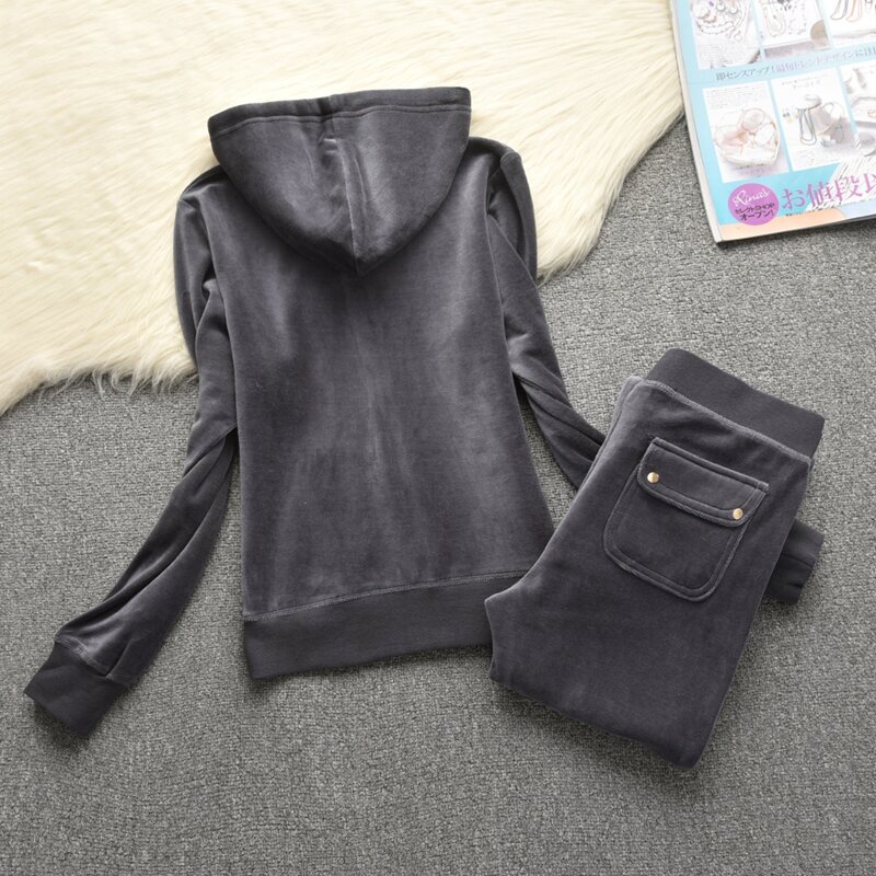 Women'S Brand Velvet Fabric Tracksuits Velour Suit Y2K Women TrackSuit Hoodies And Flare Pants