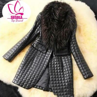 SUSOLA 2024 Autumn Winter Faux Fur Coat Women Warm Jacket Female Slim Fit PU Leather Fur Coats Fluffy Outerwear Long Jackets