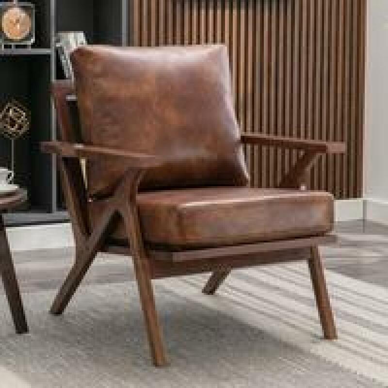 Ebello 30" Wide Upholstered PU Leather Accent Armchair with Solid Wood Frame & R
