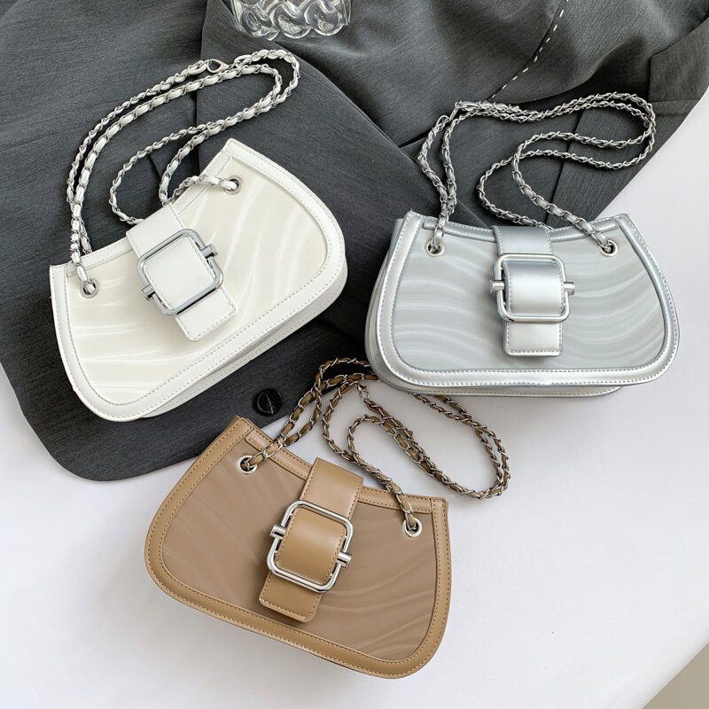 Серебристые кожаные сумки через плечо для женщин 2024 роскошные дизайнерские модные сумки через плечо во французском стиле с цепочкой сумка багет