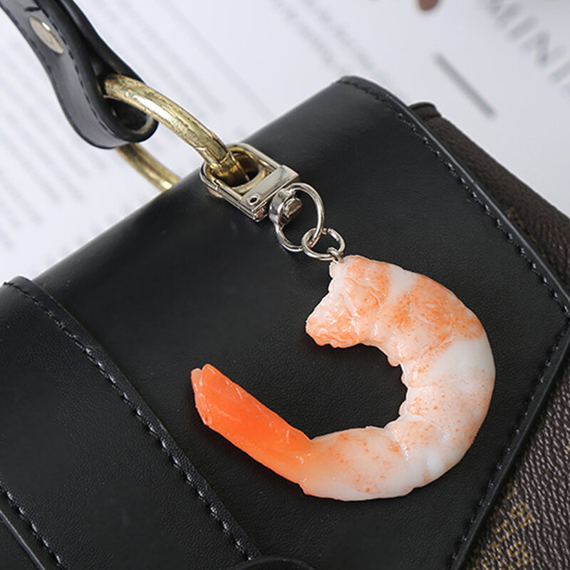 Funny Simulation PVC Shrimp Keychain Prawn Keyring Food Sea Animal Kid Toy Bag Backpack Ornament Woman Girl Jewelry Accessories