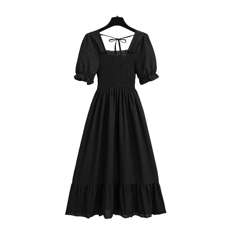 Tägliches Kleid Kleid quadratischer Kragen Taille abnehmen Frauen lässig Französisch Retro-Stil Kurzarm heiß stilvoll bequem