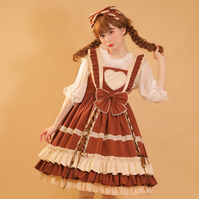 Japanese Kawaii Lolita Style Square Collar JSK Dress Bow Princess Tea Party Sleeveless Lace Ruffles Girly Camisole Dress