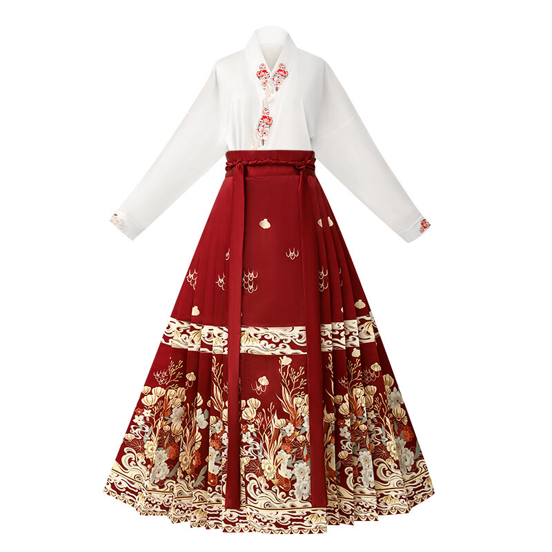 여성용 한푸 드레스, 중국 전통 한푸 춤, 고대 레트로 명나라 한푸 말 얼굴 치마, 공주 춤 코스튬