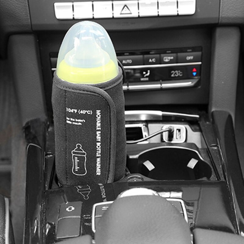 ฉนวนป้อนนมอุ่นสำหรับเด็กทารกในรถยนต์แบบพกพาใช้กลางแจ้งมีช่องเสียบ USB ขวดนมนมอุ่น
