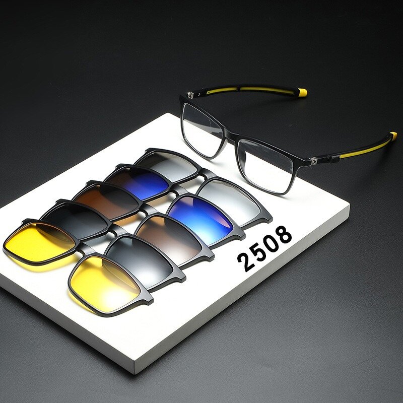 Montura de gafas para hombre, lentes de sol polarizadas con Clip de 5 piezas, magnéticas, UV400, 2508