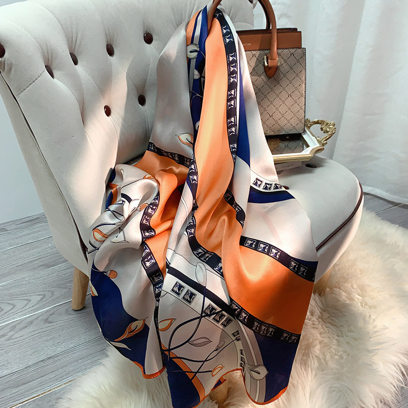 100% vera seta scialli testa sciarpa donna stampato Hangzhou seta naturale sciarpe lunghe estate Design di lusso pura seta Foulard Femme