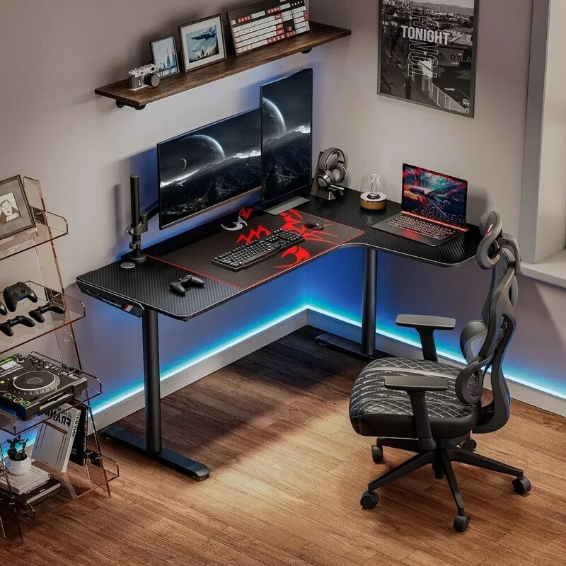 Table de gaming avec tapis de souris et gestion des câbles, bureau à domicile, bureau, ordinateur, bureau, bureau, bureau, cadeaux, grand, L60, 60"