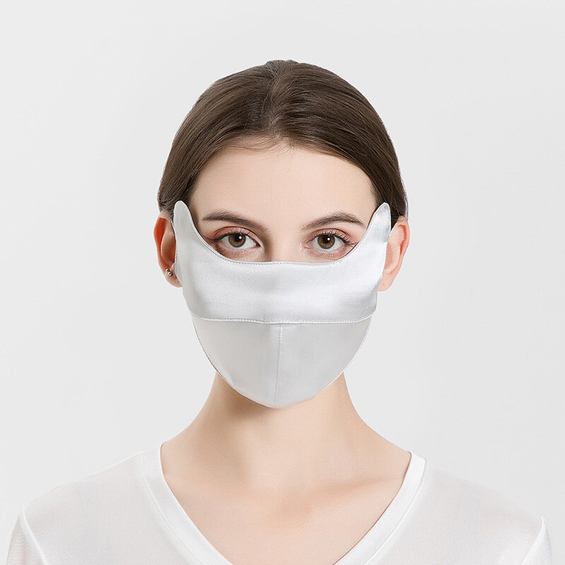 Maschera per la respirazione grande in seta di gelso protezione solare orecchio regolabile appeso pezzo per il viso stereoscopico per le donne maschere di garza di colore solido