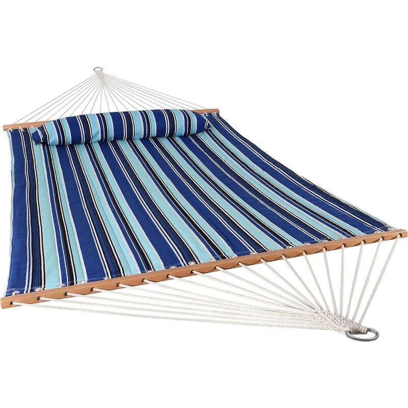 Outdoor Quilted Fabric Hammock - Two-Person with Spreader Bars - Heavy-Duty 450-Pound Capacity - Catalina Beach