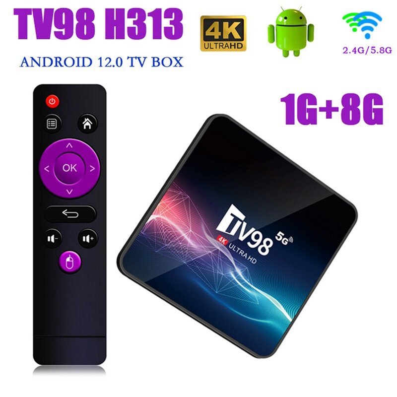 Tv98 Tv Box 1G + 8G 2.4G & 5G Wifi Allwinner H313 4K X 2K Android 12 Settopbox Tv98 Mediaspeler