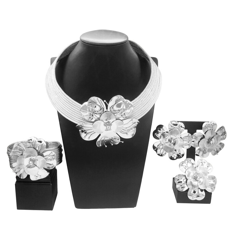 Brasilien Gold Überzogene Design Frauen Halskette Schmuck Set Reinem Kupfer Hohe Qualität Halskette Ohrringe Blume Knospe Form Bankett Hochzeit