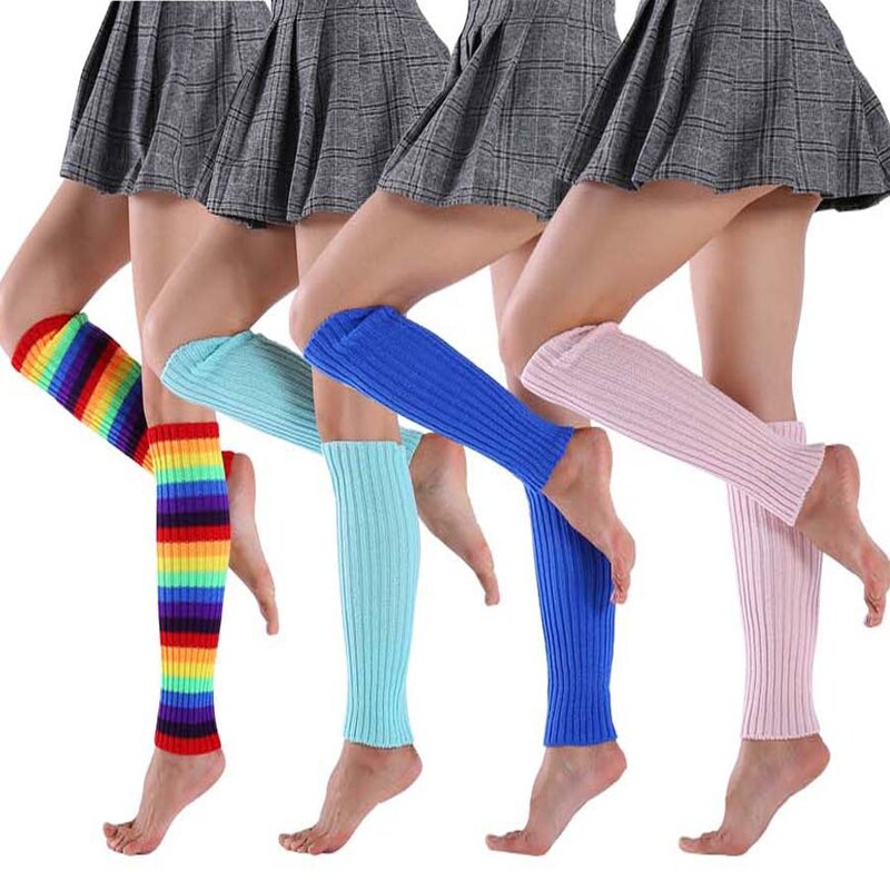 Women Neon Colored Knit Leg Warmers Ribbed Bright Footless Boot Socks Punk Knee High Gothic Hip-hop Rock Sock