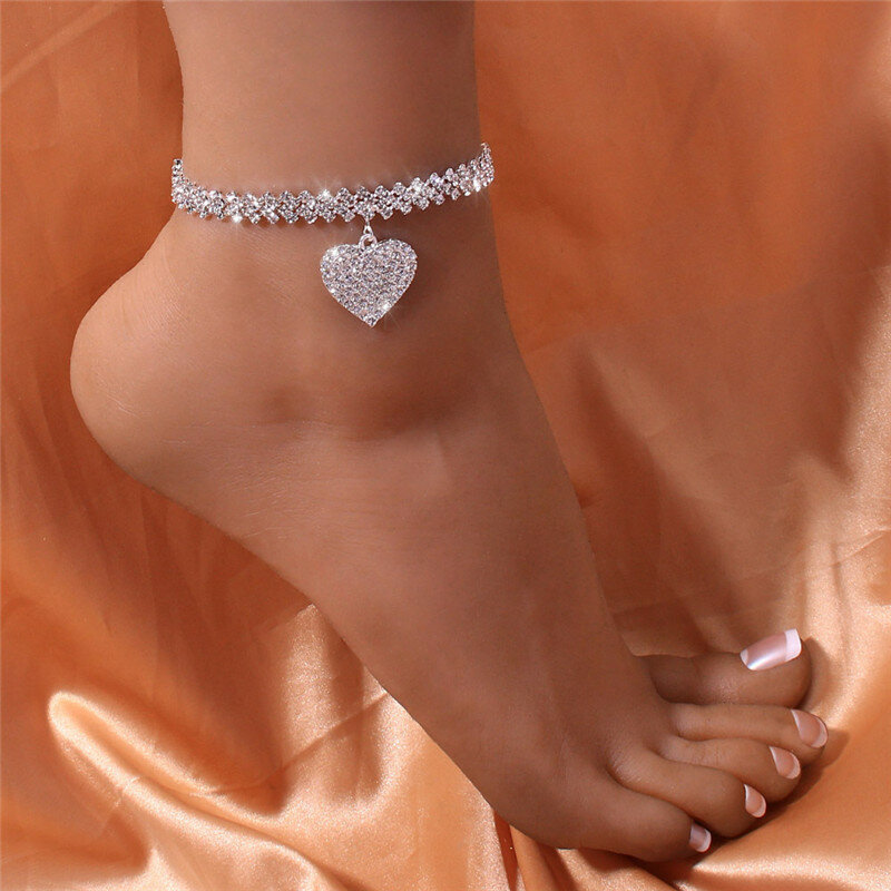 Huitan Rhinestone Chain Women's Anklets Silver Color/Gold Color Luxury Bracelet on Leg Accessories Wedding Party Fashion Jewelry