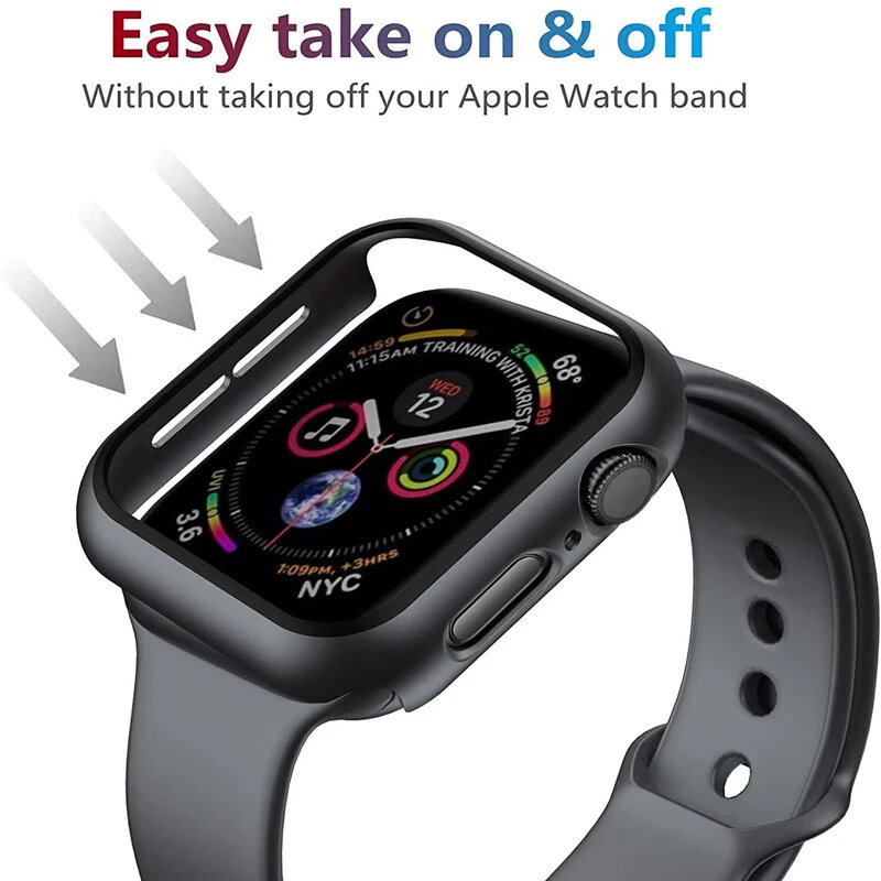 Szkło + pokrowiec na Apple Watch 9 8 7 6 SE 5 iWatch Accessorie ochraniacz ekranu Apple watch serie 44mm 40mm 41mm 45mm 42mm 38mm