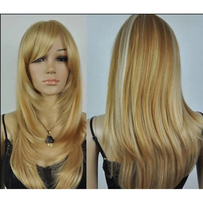 Wig Cos light blonde mix long straight cosplay hair wedge