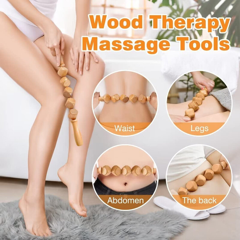 Rodillo de masaje de madera para terapia de piezas, palo de rodillo de masaje Manual para esculpir completamente el Cuerpo, drenaje linfático, masaje de celulitis, 1 unidad