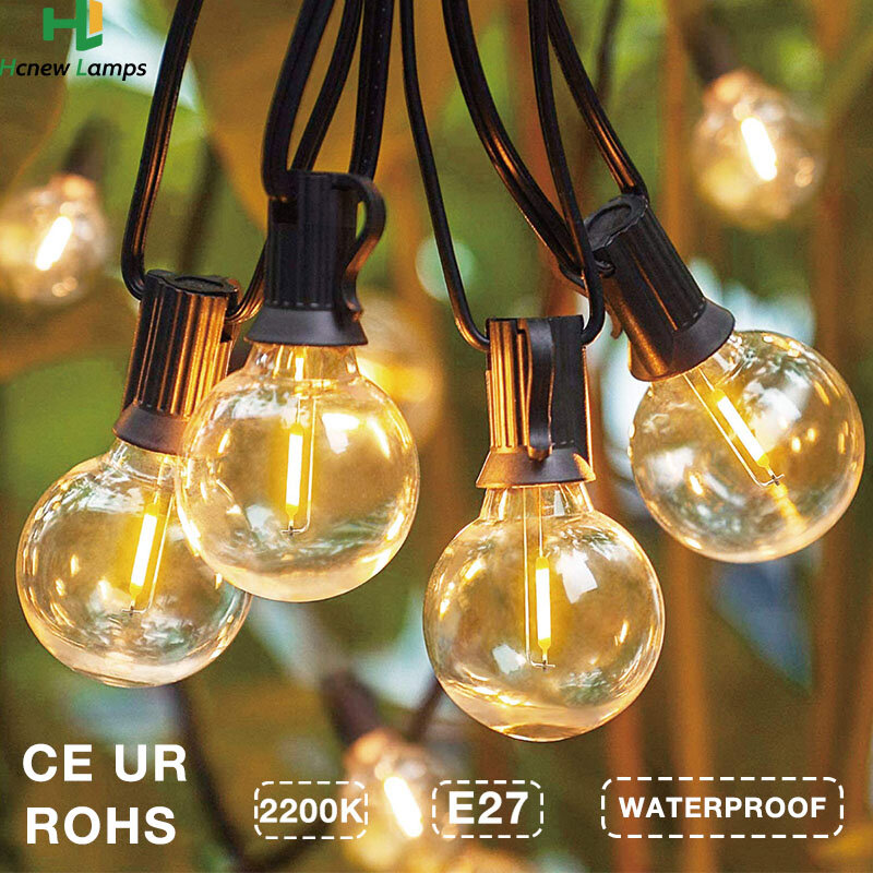 Outdoor Shatterproof String Lights G40 LED Plastic Bulbs E27 7.6M 10M 15M 20M LED Waterproof  Connectable Party Decoration Bulbs