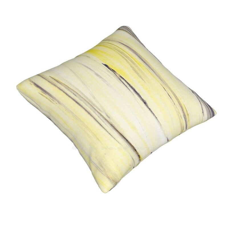 Yellow Breeze Home Sofa Car Waist Throw Pillowcase Yellow Grey Gray Watercolour Brush Pastel Pattern Wooden