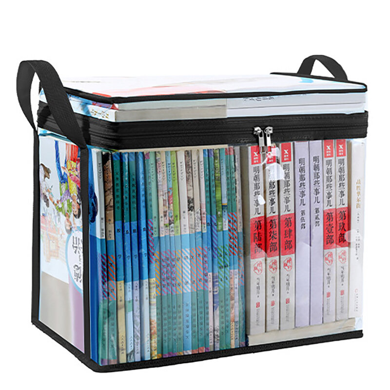 Transparent Book Storage Bag Books Collection Container Stackable Case With Zipper Handle Dust Proof Organizer