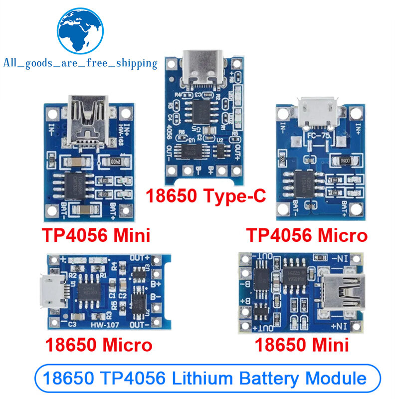 TZT 10PCS Type-C Micro Mini 5V 1A 18650 TP4056 Lithium Battery Charger Module Charging Board With Protection Dual Function