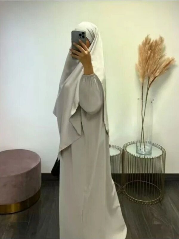 Eid 무슬림 여성 롱 키마르 2 종 세트, 아바야 원피스 기도복, 히잡 풀 커버 이슬람 라마단 카프탄 젤라바 2023