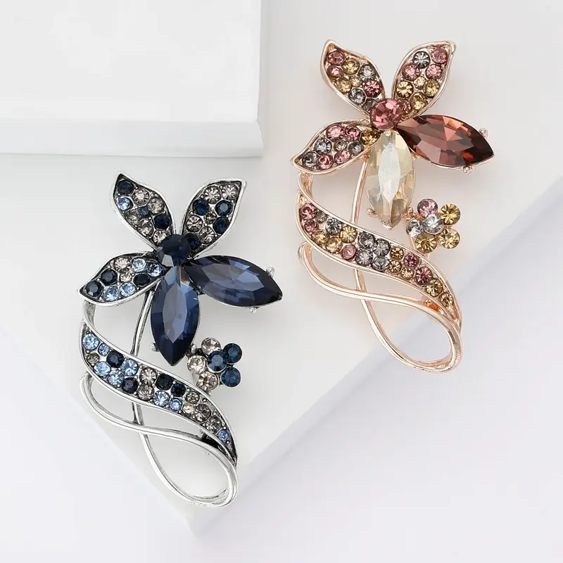 Bros bunga berlian imitasi untuk wanita pin botani uniseks aksesori pakaian dekorasi ransel pesta acara