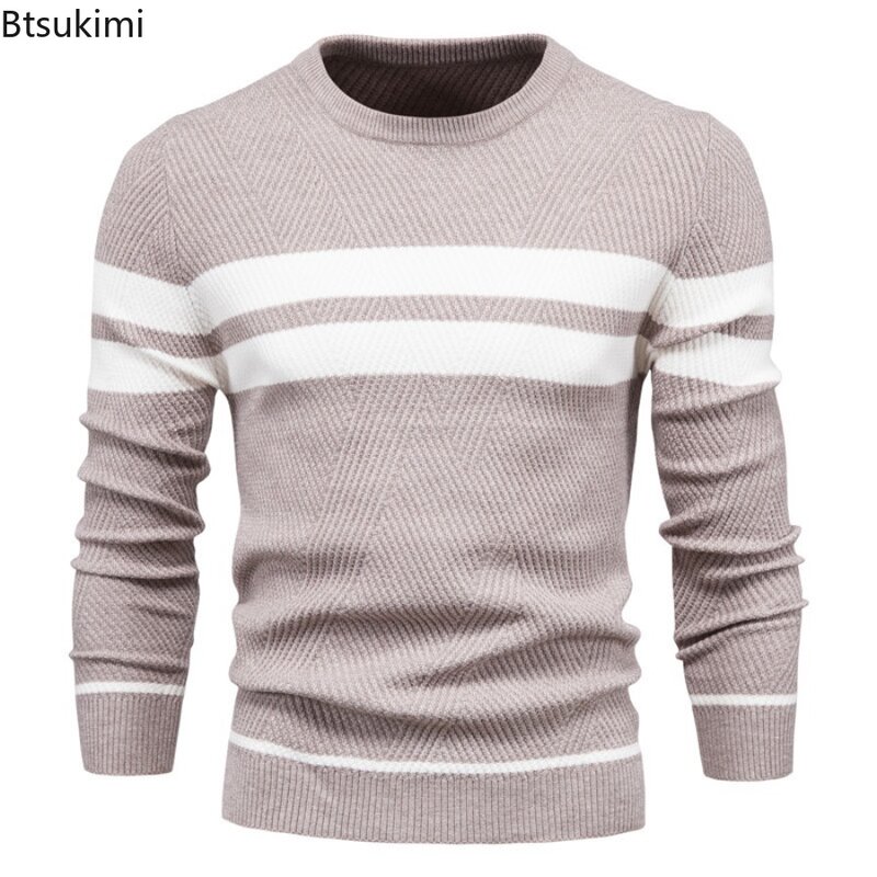 2024 Men's Warm Knitted Pullovers Sweaters Casual Patchwork Pullovers O-neck Daily Sweaters Tops Winter Clothes Knitwear for Men