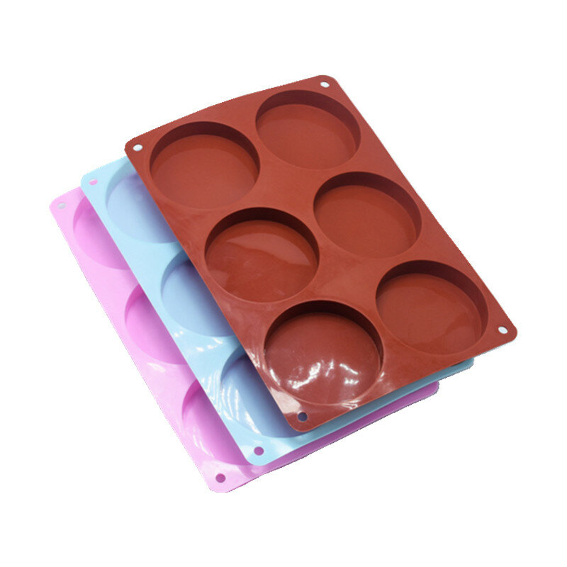 1pcベーキングツール6-空洞ケーキ型食品グレードのシリコーン手作り石鹸金型ラウンド金型ゼリー/チョコレート