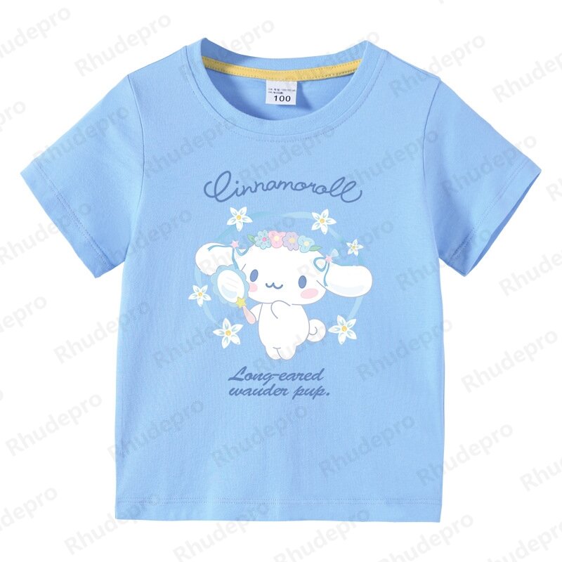 Sanrio-Camiseta de manga corta para niño y niña, camisa de algodón de estilo coreano, con diseño de perro canela, novedad de 2024