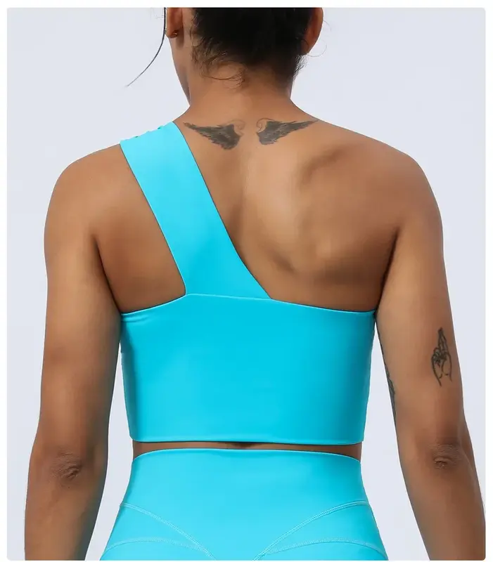 Roupas de ioga ocas plissadas de um ombro para mulheres, colete para exercícios irregulares, calças de fitness nuas com almofada no peito, secagem rápida