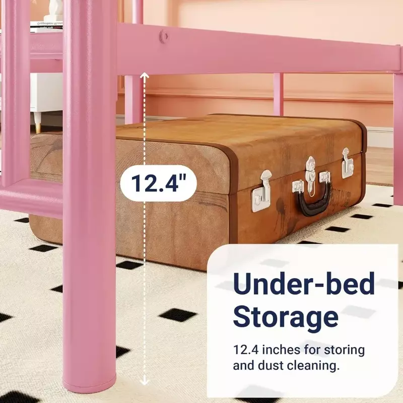 Металлическая платформа для кровати с винтажным изголовьем и подножкой в викторианском стиле/основание для матраса/хранение под кроватью/бесшумный, полный, розовый