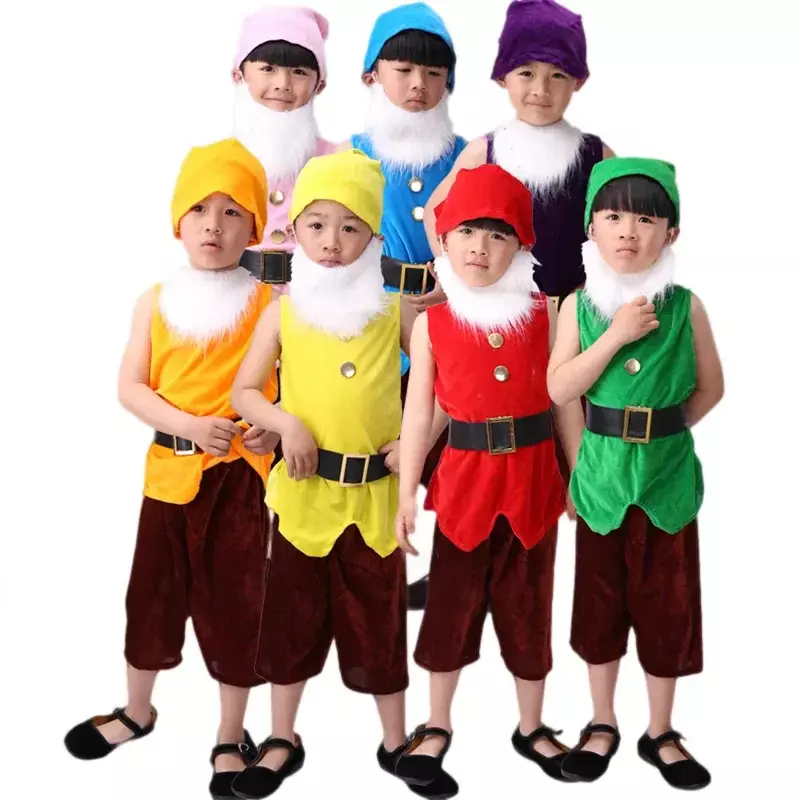 Pakaian Cosplay karnaval kostum tujuh kurcaci untuk anak-anak kostum Natal untuk anak-anak Halloween