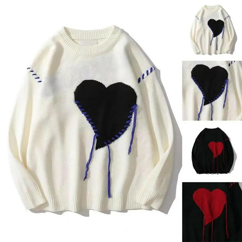 Couple Outfit Sweater Cozy Heart Sweater for Fall Winter Unisex Knitted Pullover with Soft Warmth Color Matching for Couples