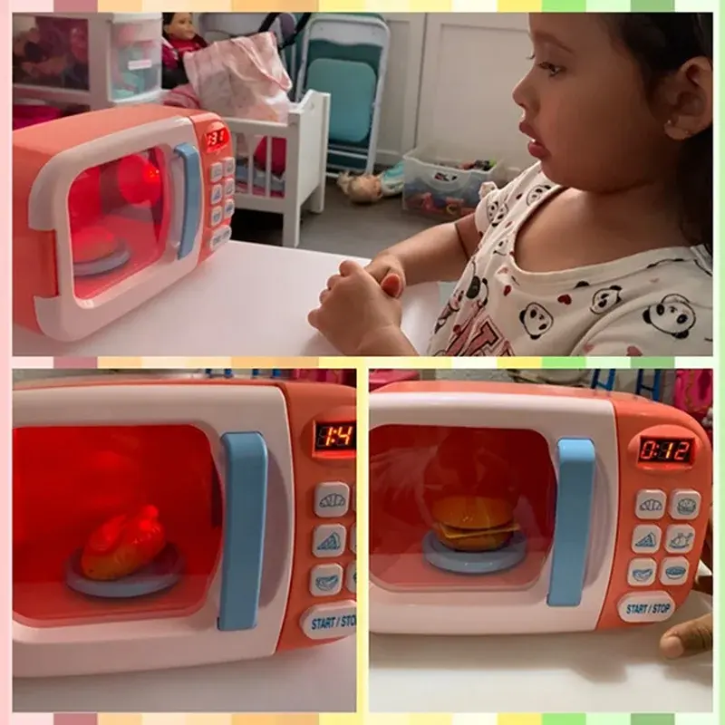 Mini Kitchen Pretend Play ของเล่นสาวจำลองเตาอบไมโครเวฟตัดอาหารของเล่นของขวัญเพื่อการศึกษาเด็ก
