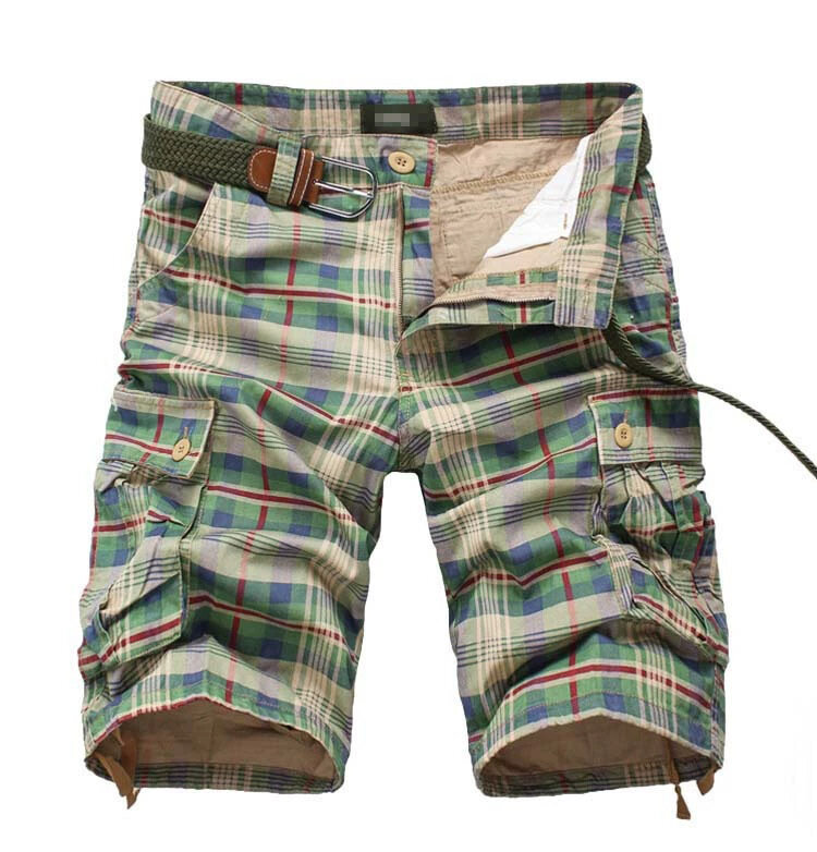 2024 Frühling Sommer Herren Baumwoll Cargo Shorts mit karierten Muster knielangen Casual Shorts für sportlichen und modischen Look