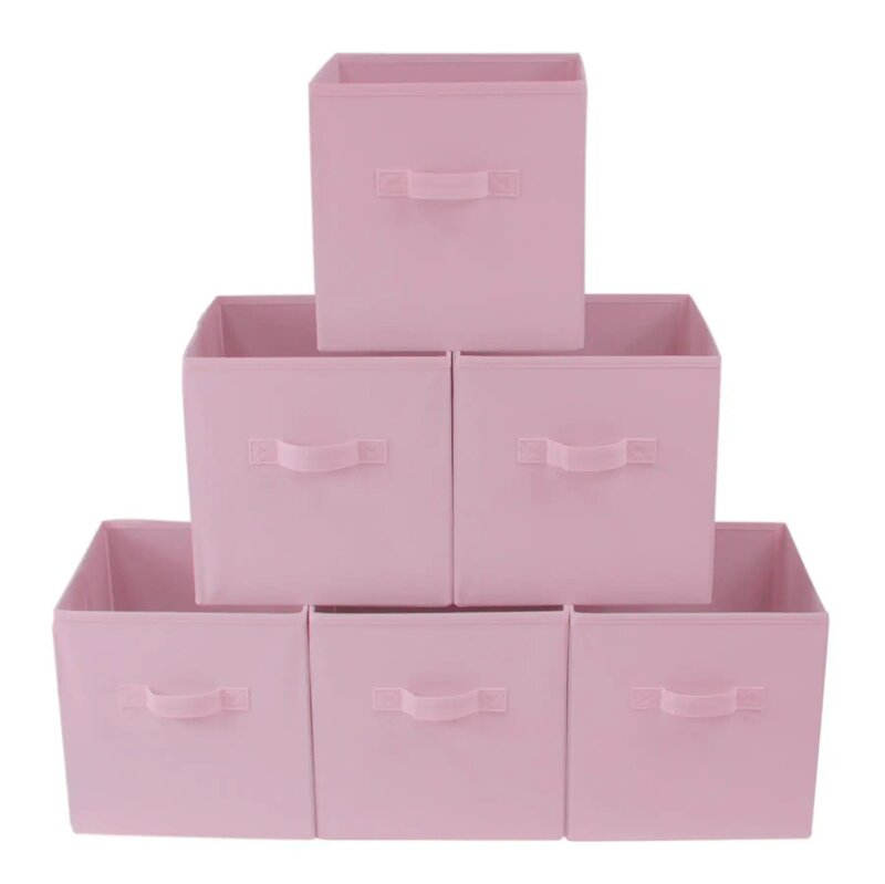 Contenedores de almacenamiento de tela plegable, paquete de 6 unidades, 10,5x10,5 pulgadas, Puff rosa