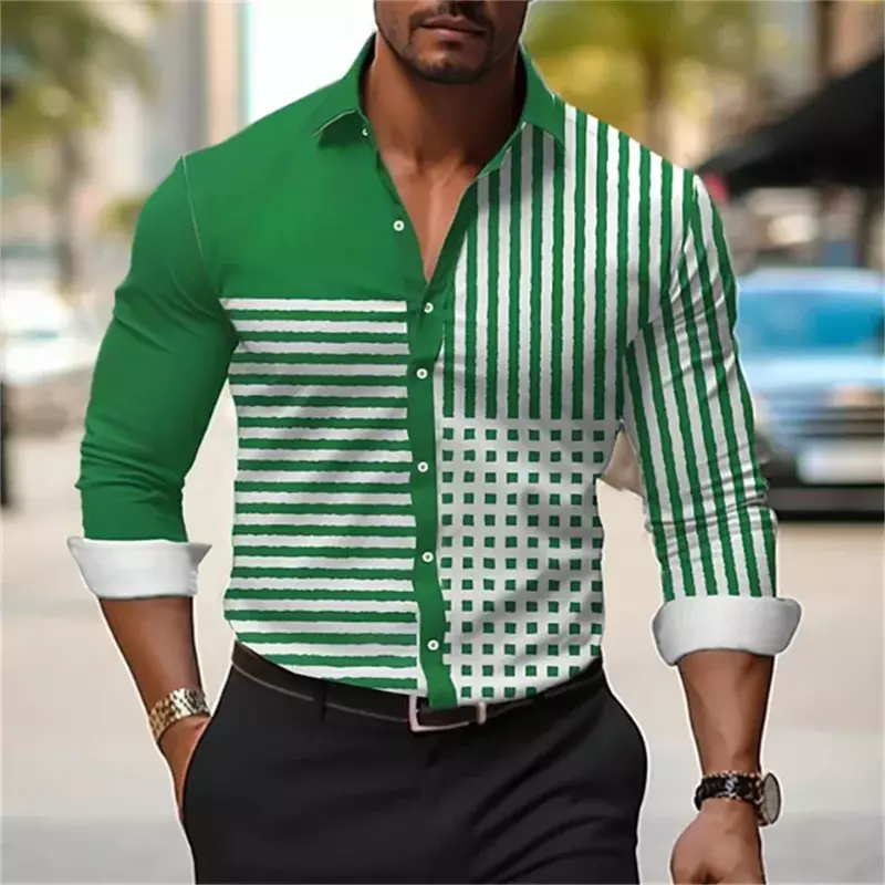Neues Herren-Langarm-Revers-Button-Up-Shirt mit Retro-Streifen muster bedrucktes Hemd, weiche und bequeme Designer-Top-s-6XL
