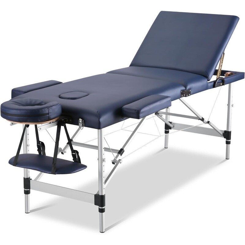 Mesa de masaje portátil, cama de masaje, Spa, tatuaje, esteticista, ajustable, profesional, 3 pliegues, aluminio, piernas, bolsa de transporte