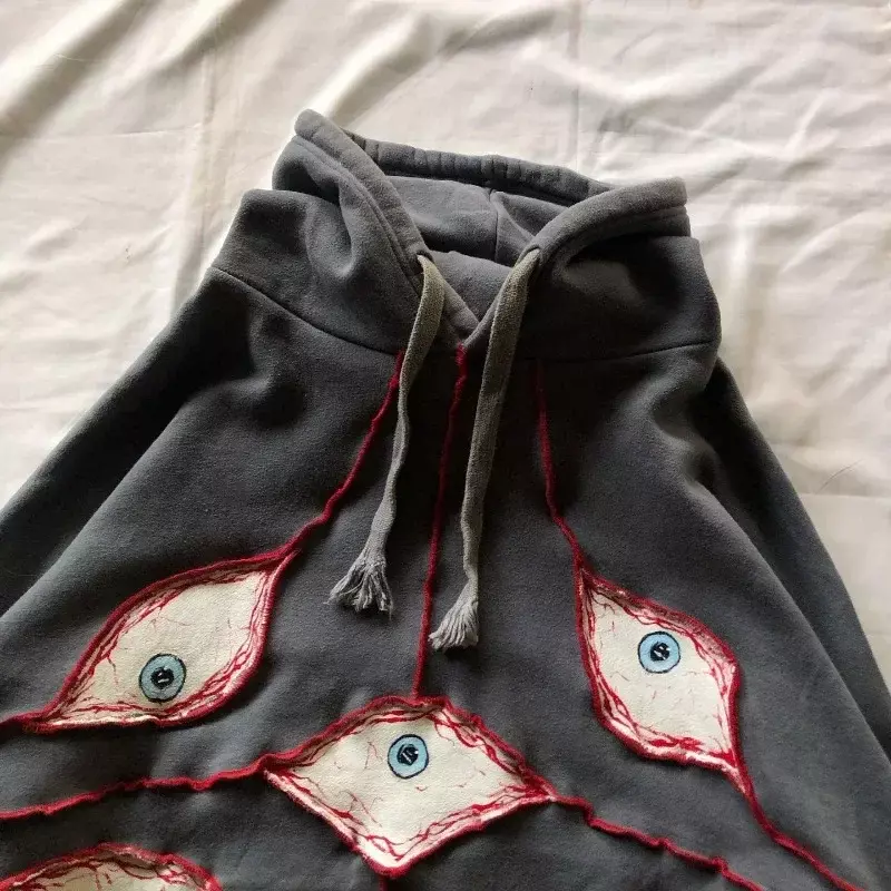 Винтажная Толстовка Y2K в стиле Харадзюку, пуловер с вышивкой в виде демонических глаз, свитшот большого размера в стиле хип-хоп, уличная одежда для мужчин и женщин, готический худи, Топ
