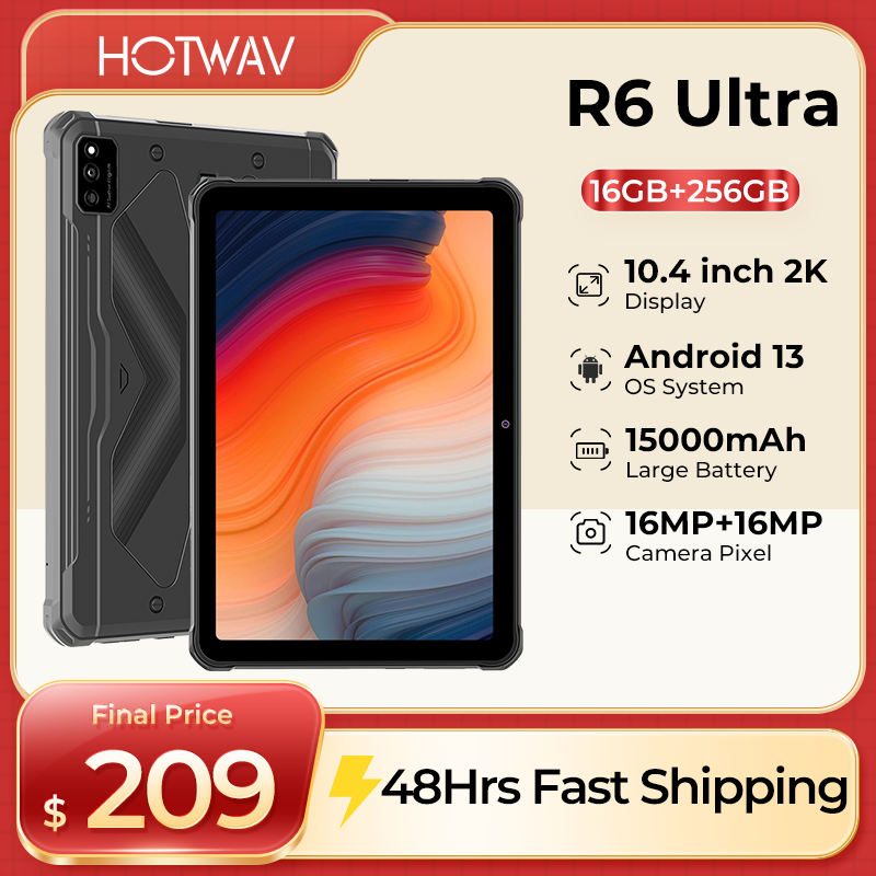 HOTWAV-Tablet Android Ultra Robusto, R6, Versão Global, 15600mAh, Carregamento Rápido 20W, Display FHD + 2K, 16GB, 8 GB, 256GB, 10.4 ", PC