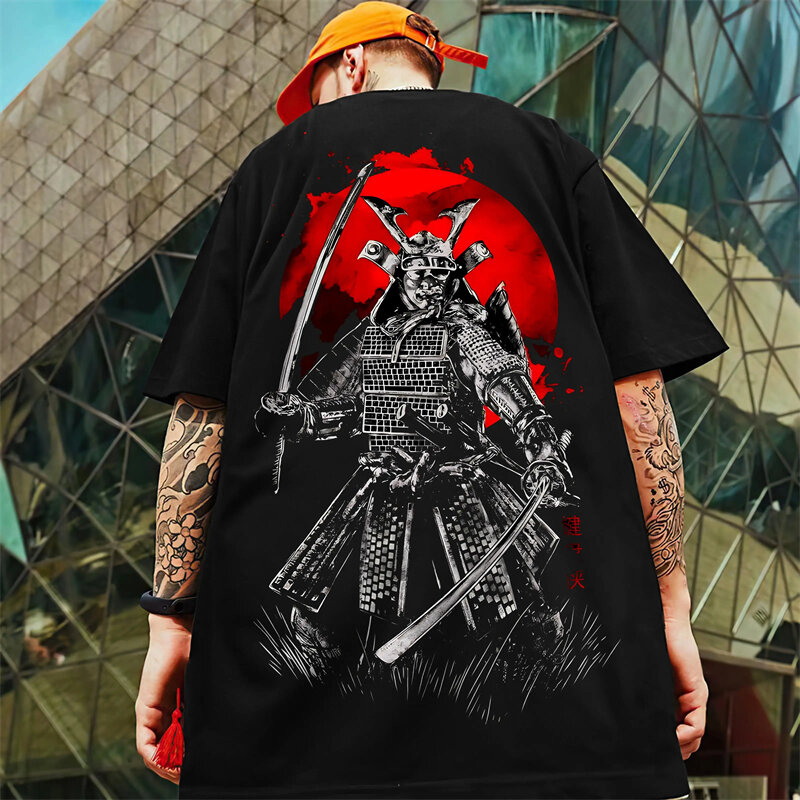 Camiseta masculina japonesa em 3D com estampa Samurai Sword, roupa retrô, tendência Hip Hop, rua Harajuku, solta, plus size, verão, 2022