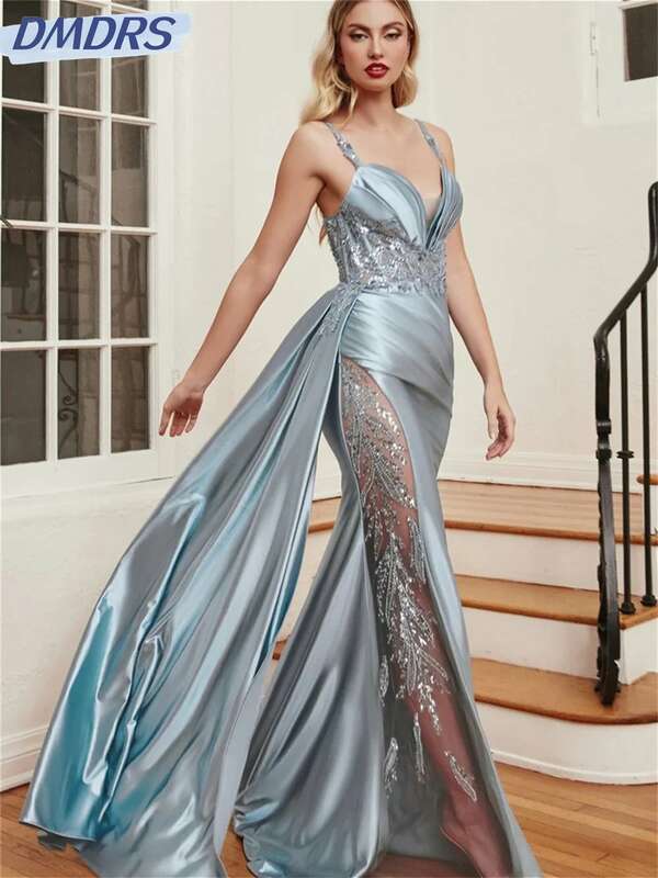 Sexy Spaghetti Straps Evening Gown 2024 Pointed Satin Sleeveless Dress Simple A-Line Floor-Length Gowns Vestidos De Novia