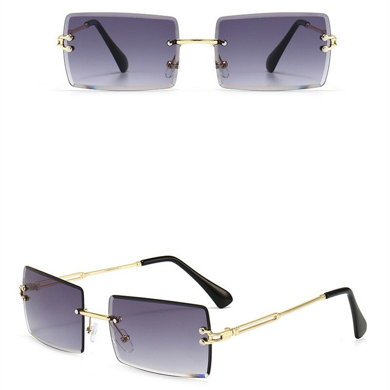 Gafas de sol Retro sin montura para mujer, lentes de diseñador de marca, con degradado, a la moda, sin marco, 2023