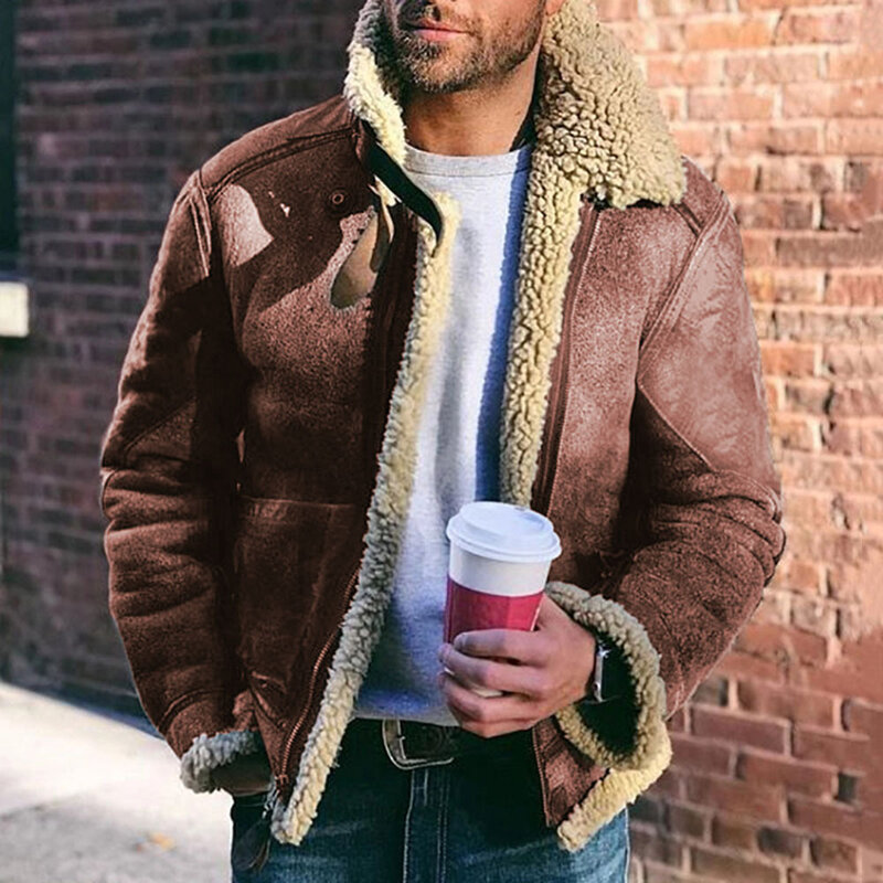 Мужское слитное теплое пальто из искусственного меха, зимняя утепленная мягкая плюшевая куртка на молнии, 2024