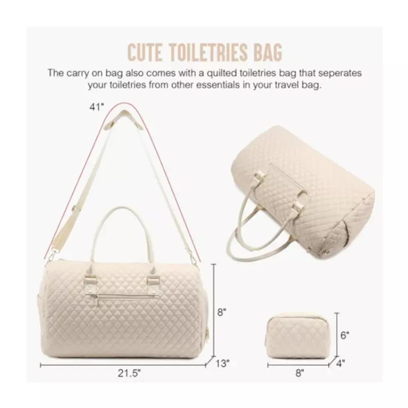 Ladies Weekend Travel Bag Quilted Travel Luggage Bag with Wash Bag with Shoe Spacer Fitness Luggage Bag Strap