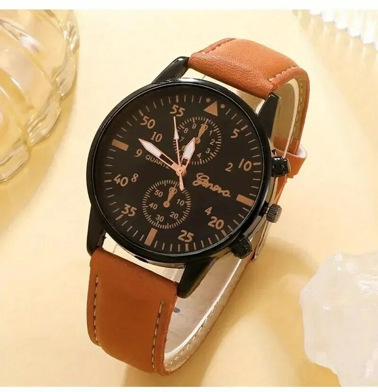 Nieuwe Mannen Horloge Luxe Armband Set Mode Business Bruin Lederen Quartz Horloges Voor Mannen Cadeau Set Relogio Masculino