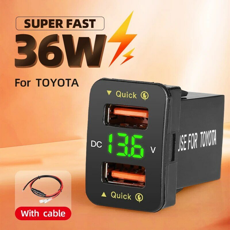 Cargador de enchufe USB Dual para coche, voltímetro LED de 12-24V, adaptador de corriente para Toyota, carga rápida para teléfono móvil, novedad